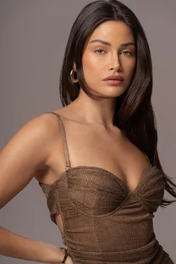 Bronze Ruched Metallic Maxi Dress*JLUXLABEL Sale