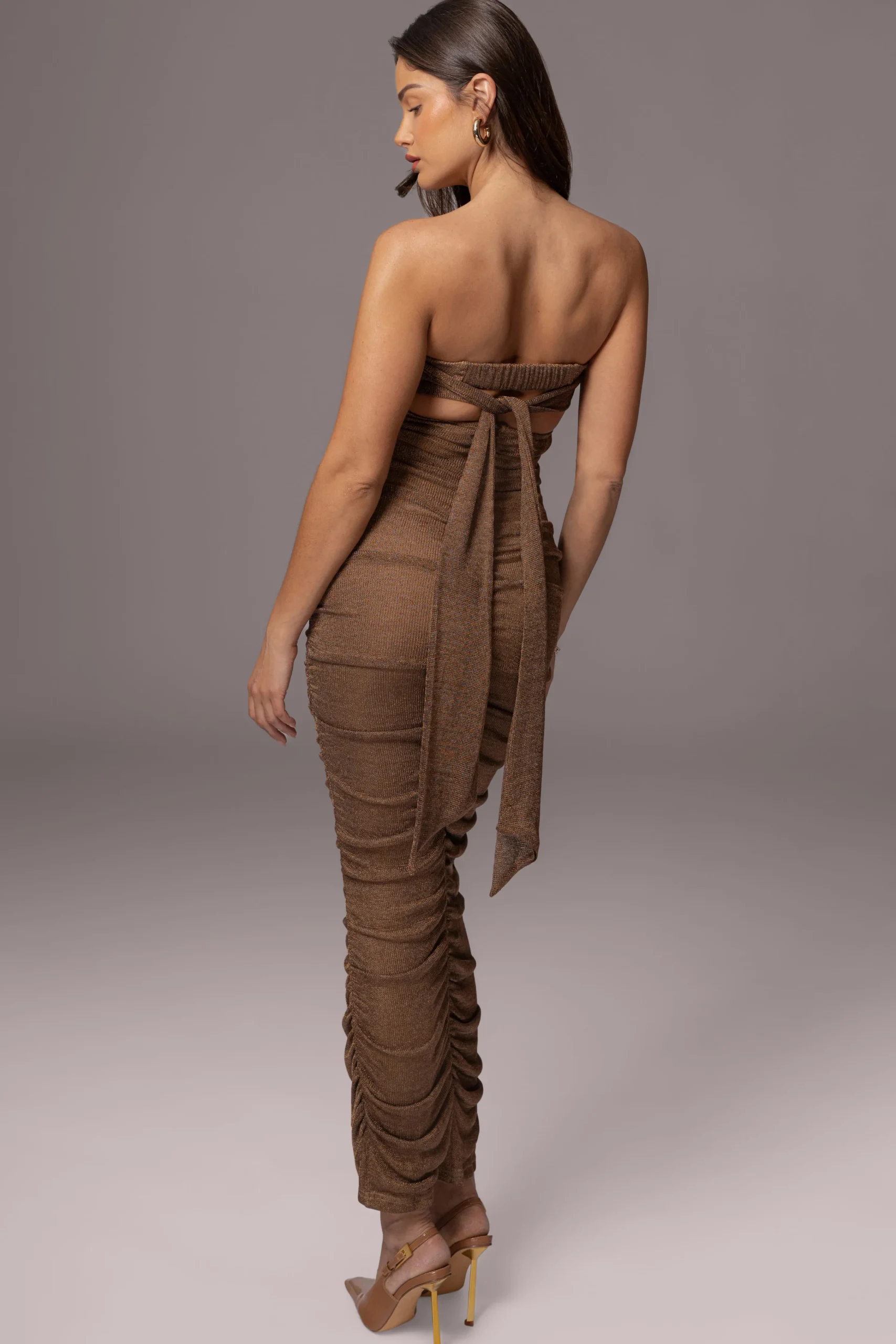 Bronze Ruched Metallic Maxi Dress*JLUXLABEL Sale