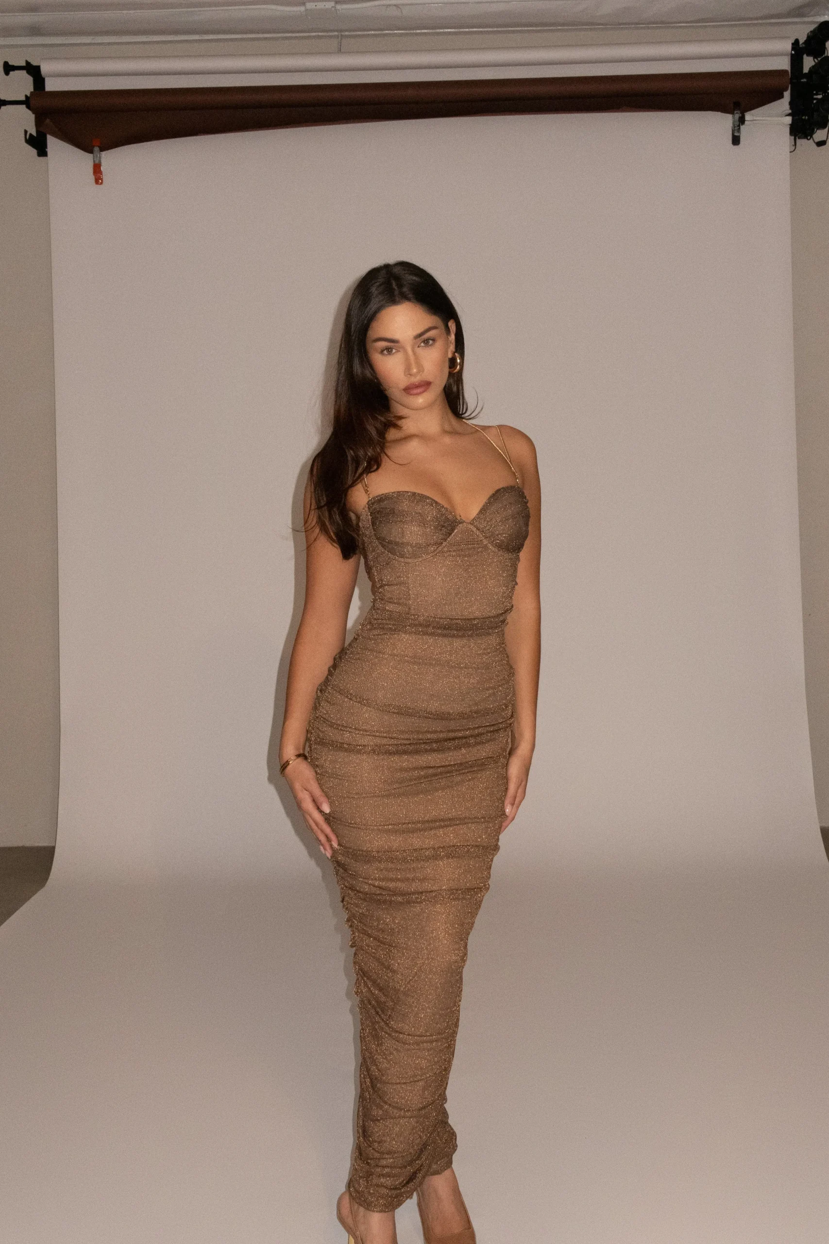 Bronze Ruched Metallic Maxi Dress*JLUXLABEL Sale