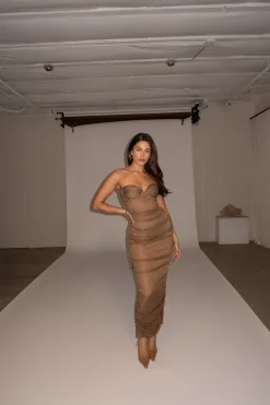 Bronze Ruched Metallic Maxi Dress*JLUXLABEL Sale