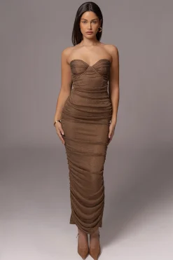 Bronze Ruched Metallic Maxi Dress*JLUXLABEL Sale