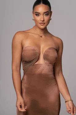 Brown Abstract Bethany Strapless Maxi Dress*JLUXLABEL Best