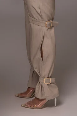 Brown Refined Belted Leg Pants*JLUXLABEL Clearance
