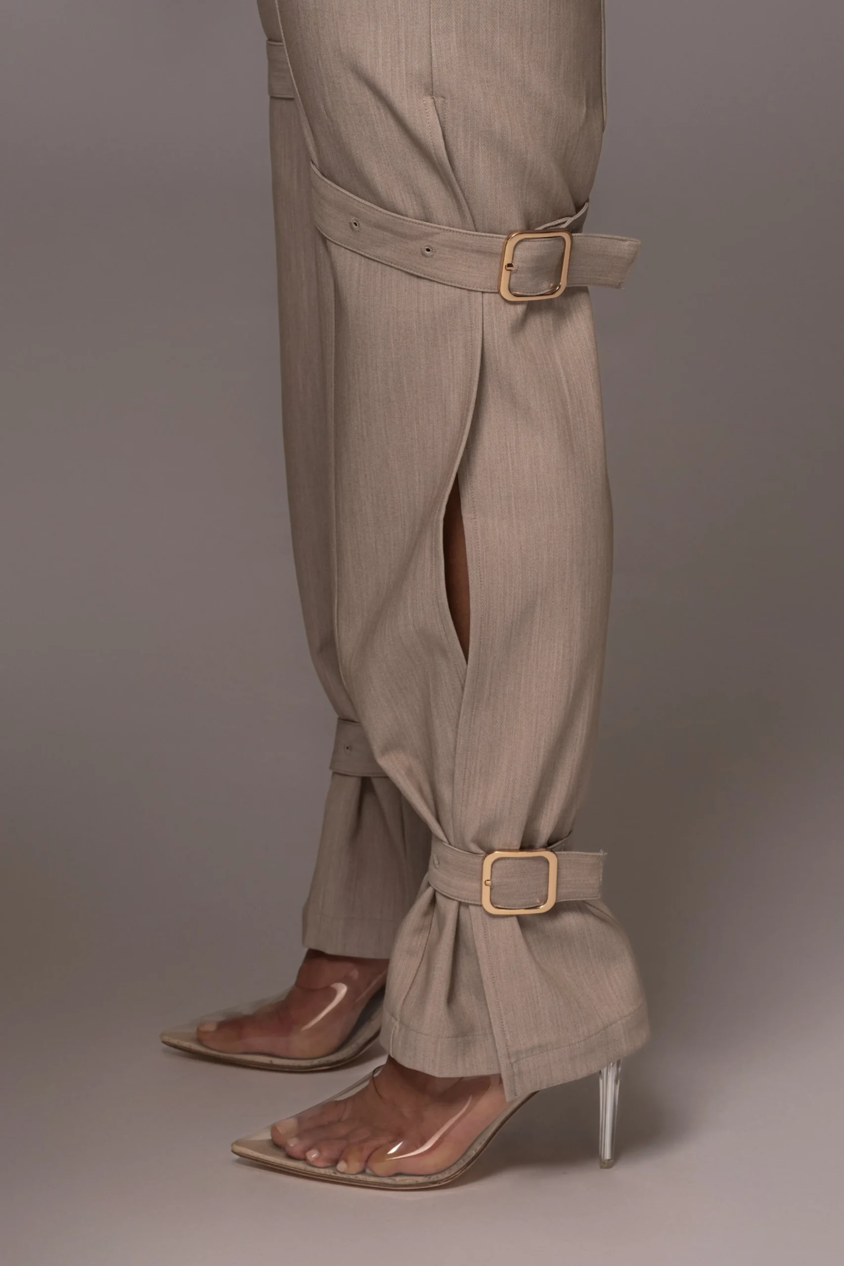 Brown Refined Belted Leg Pants*JLUXLABEL Clearance