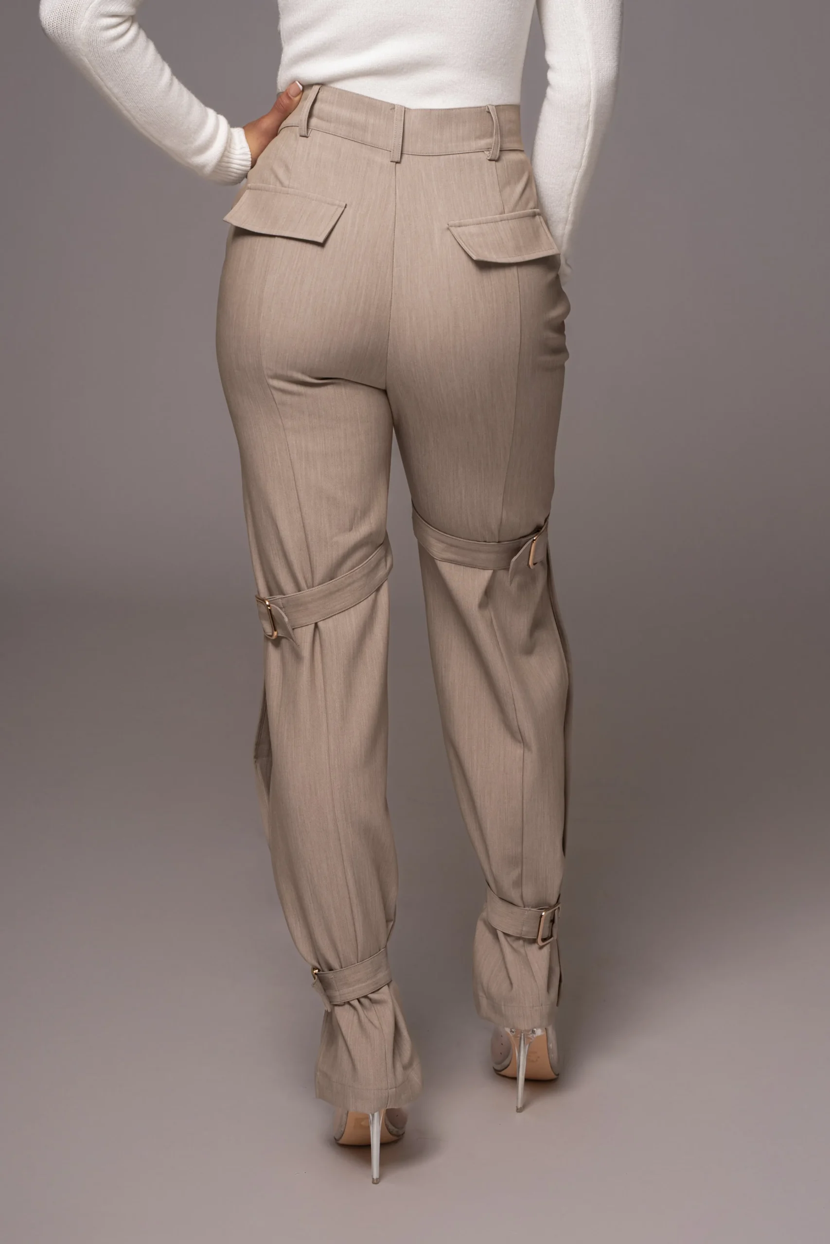 Brown Refined Belted Leg Pants*JLUXLABEL Clearance