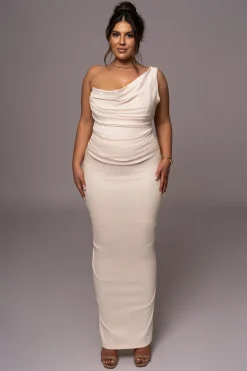 Buttercream Denim Krishna One Shoulder Maxi Dress*JLUXLABEL Clearance