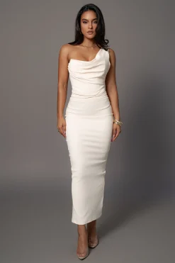 Buttercream Denim Krishna One Shoulder Maxi Dress*JLUXLABEL Clearance