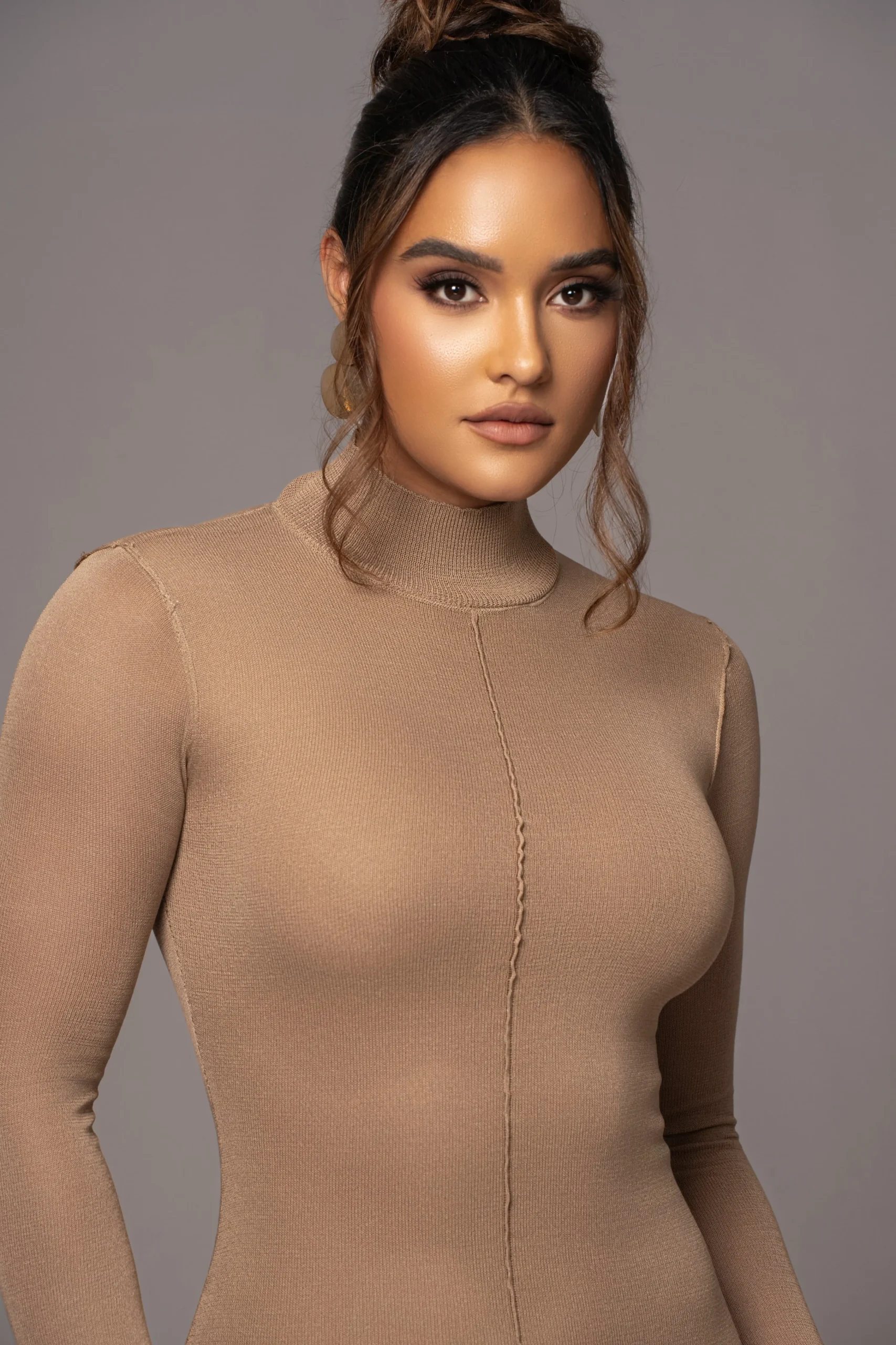 Camel Fame Mock Neck Maxi Dress*JLUXLABEL Hot