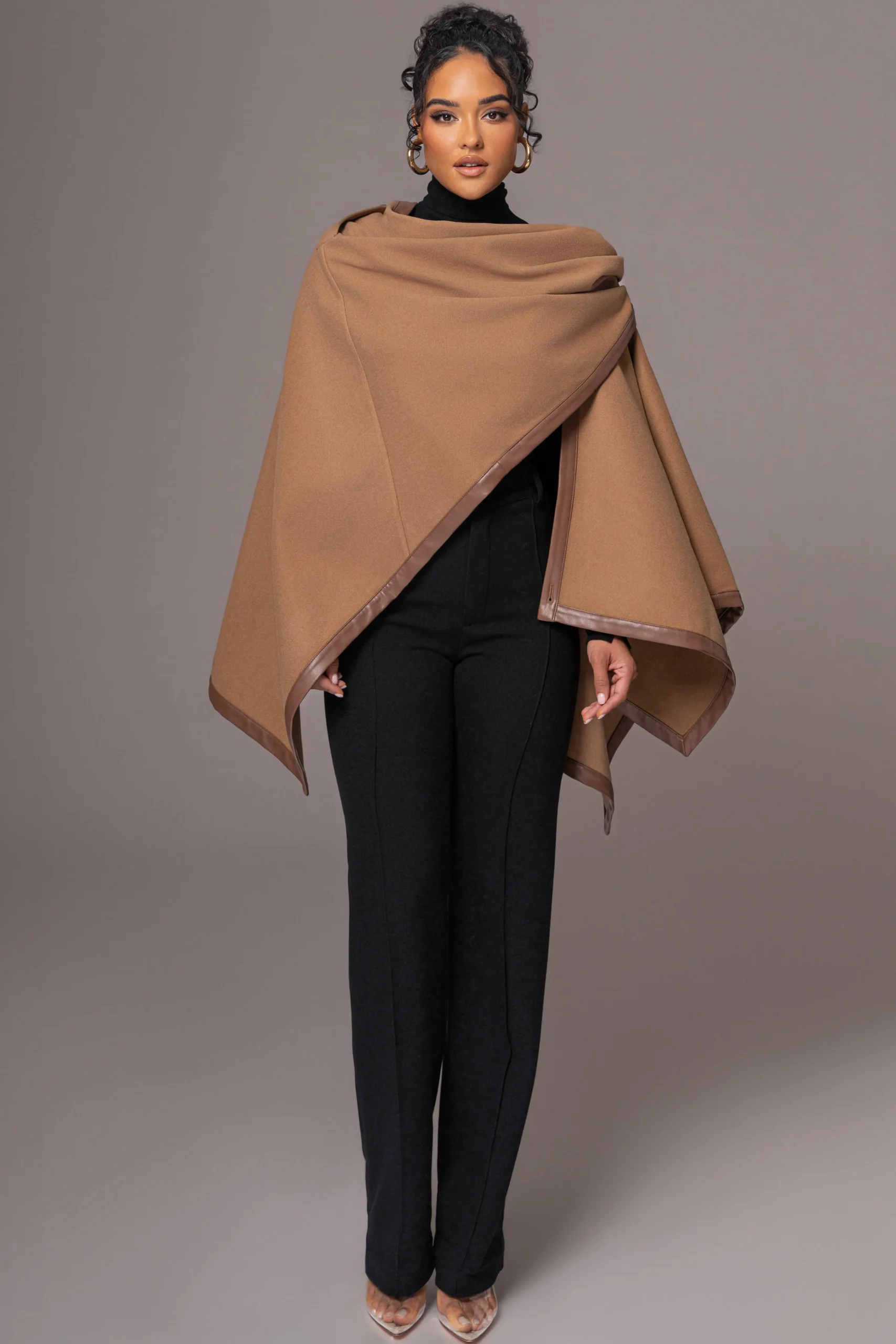 Camel Felt And Faux Leather Shawl*JLUXLABEL Online