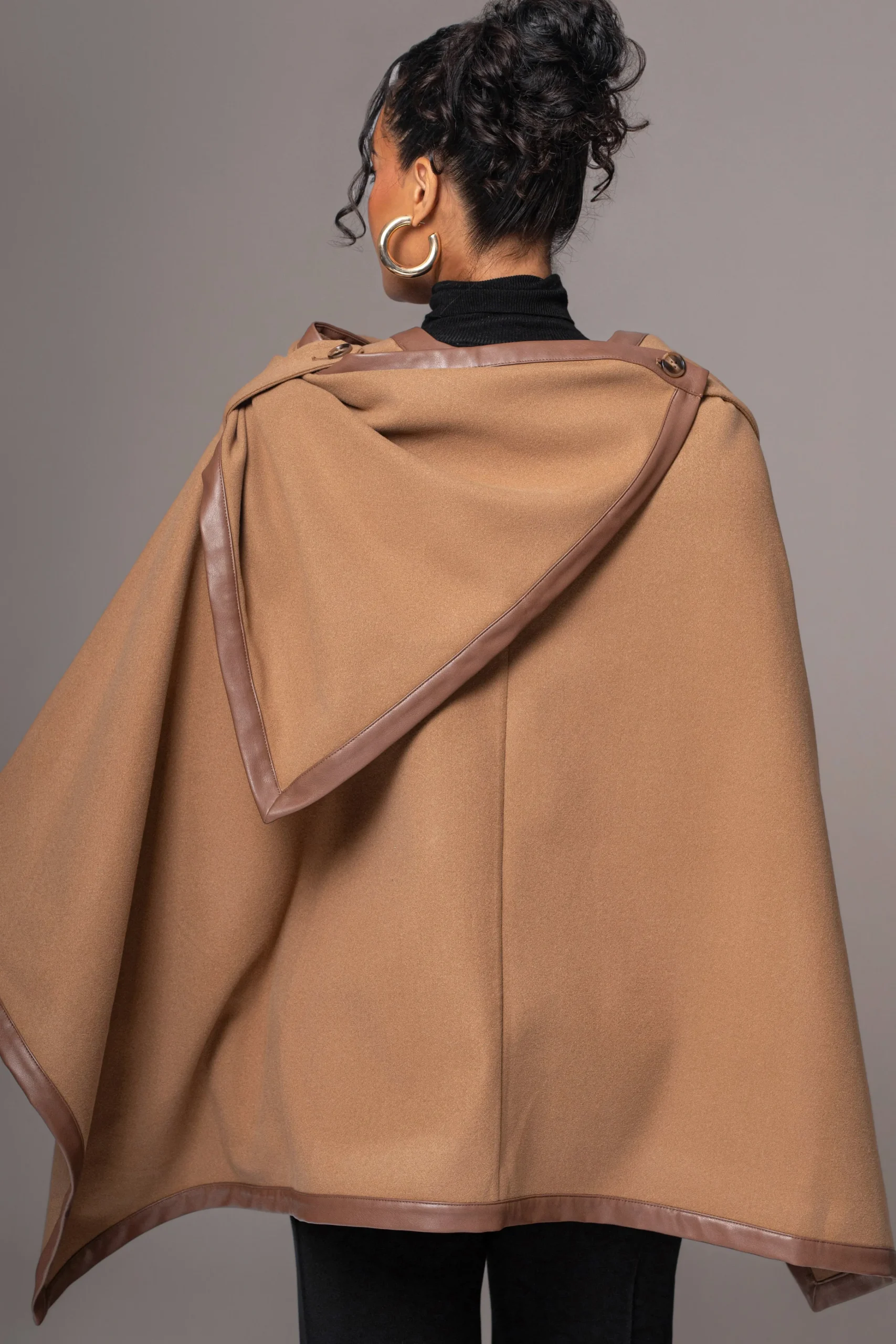 Camel Felt And Faux Leather Shawl*JLUXLABEL Online
