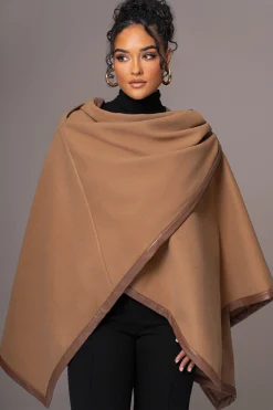 Camel Felt And Faux Leather Shawl*JLUXLABEL Online