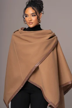 Camel Felt And Faux Leather Shawl*JLUXLABEL Online