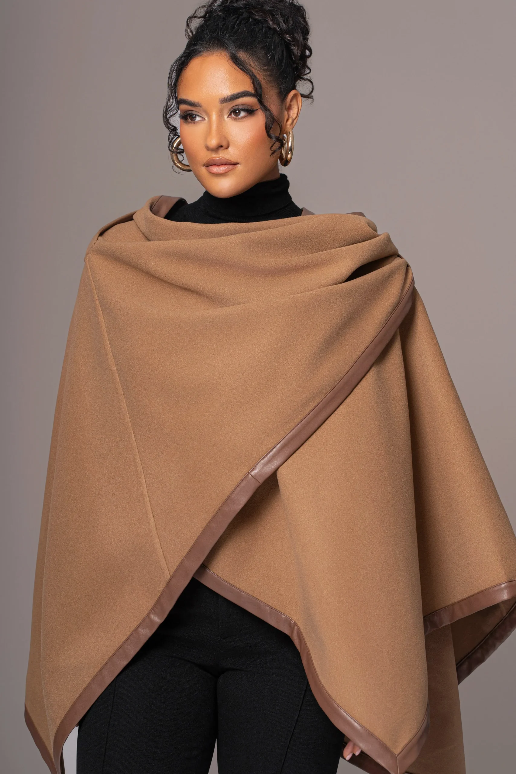 Camel Felt And Faux Leather Shawl*JLUXLABEL Online