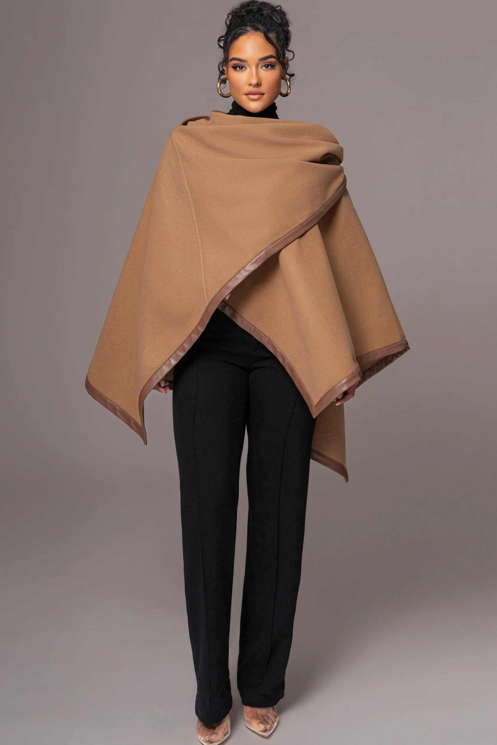 Camel Felt And Faux Leather Shawl*JLUXLABEL Online
