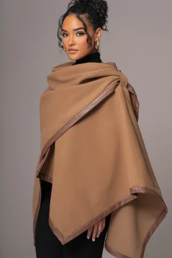 Camel Felt And Faux Leather Shawl*JLUXLABEL Online