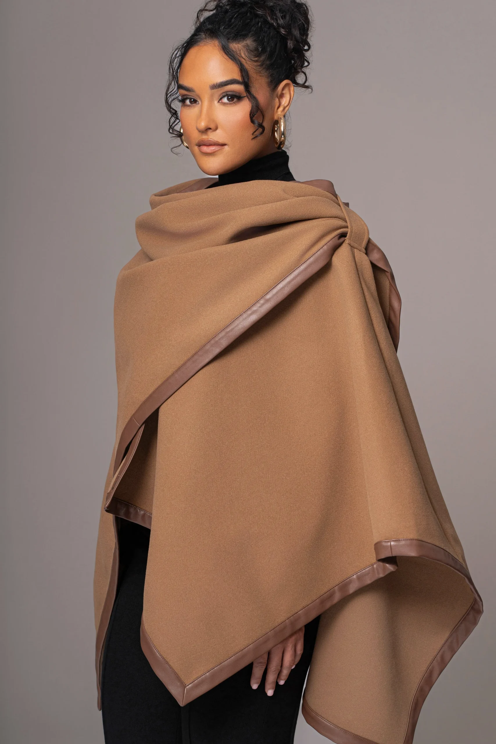 Camel Felt And Faux Leather Shawl*JLUXLABEL Online