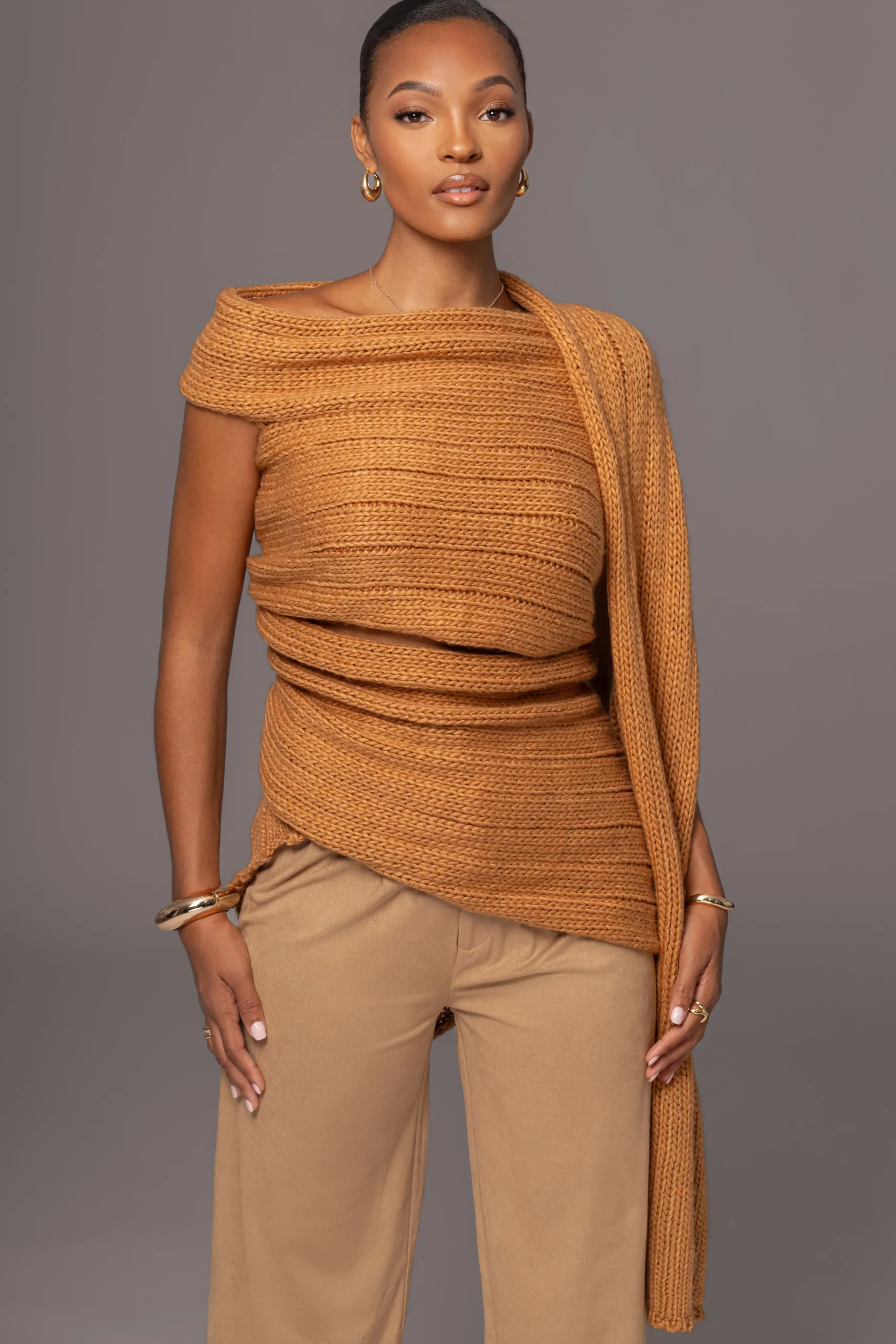 Camel Soft Life Cable Knit Sweater Top*JLUXLABEL Online