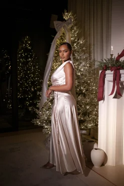 Champagne Amalia Satin Maxi Dress*JLUXLABEL Outlet