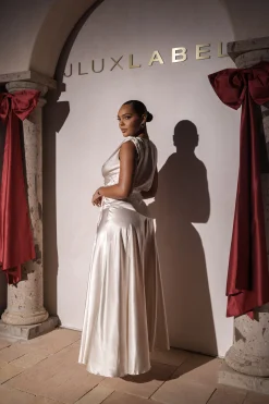 Champagne Amalia Satin Maxi Dress*JLUXLABEL Outlet