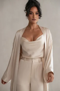 Champagne Forever And Always Satin Robe*JLUXLABEL Clearance