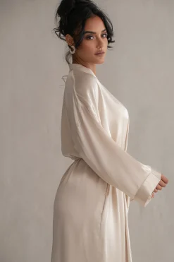 Champagne Forever And Always Satin Robe*JLUXLABEL Clearance