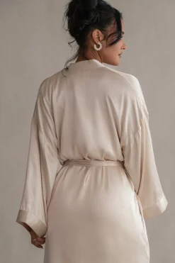 Champagne Forever And Always Satin Robe*JLUXLABEL Clearance