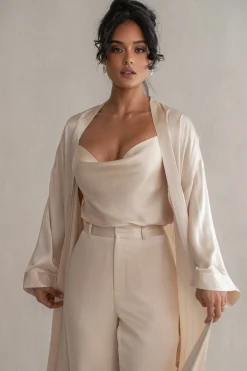 Champagne Forever And Always Satin Robe*JLUXLABEL Clearance