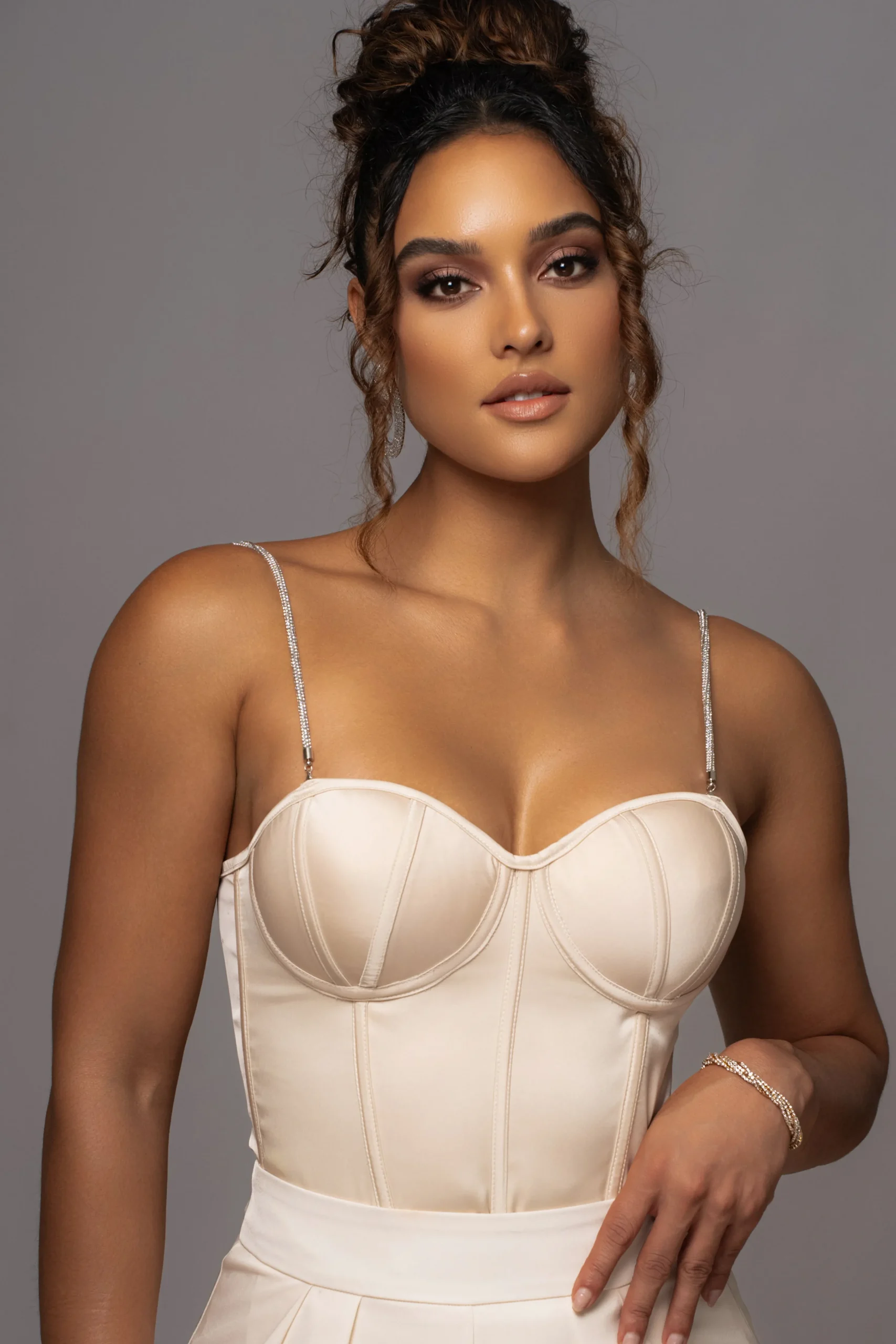 Champagne Leo Matte Satin Bustier*JLUXLABEL Fashion