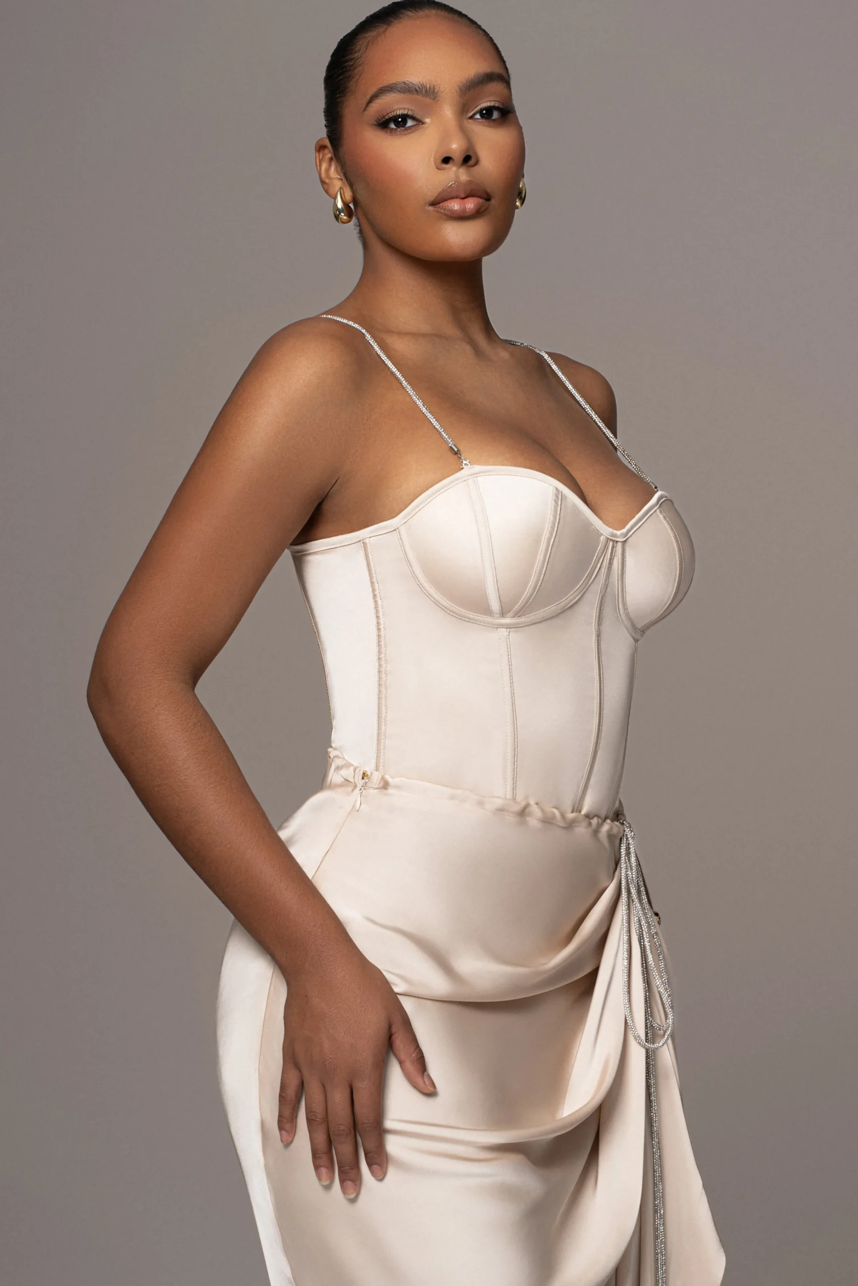 Champagne Leo Matte Satin Bustier*JLUXLABEL Fashion