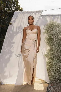 Champagne Leo Matte Satin Bustier*JLUXLABEL Fashion