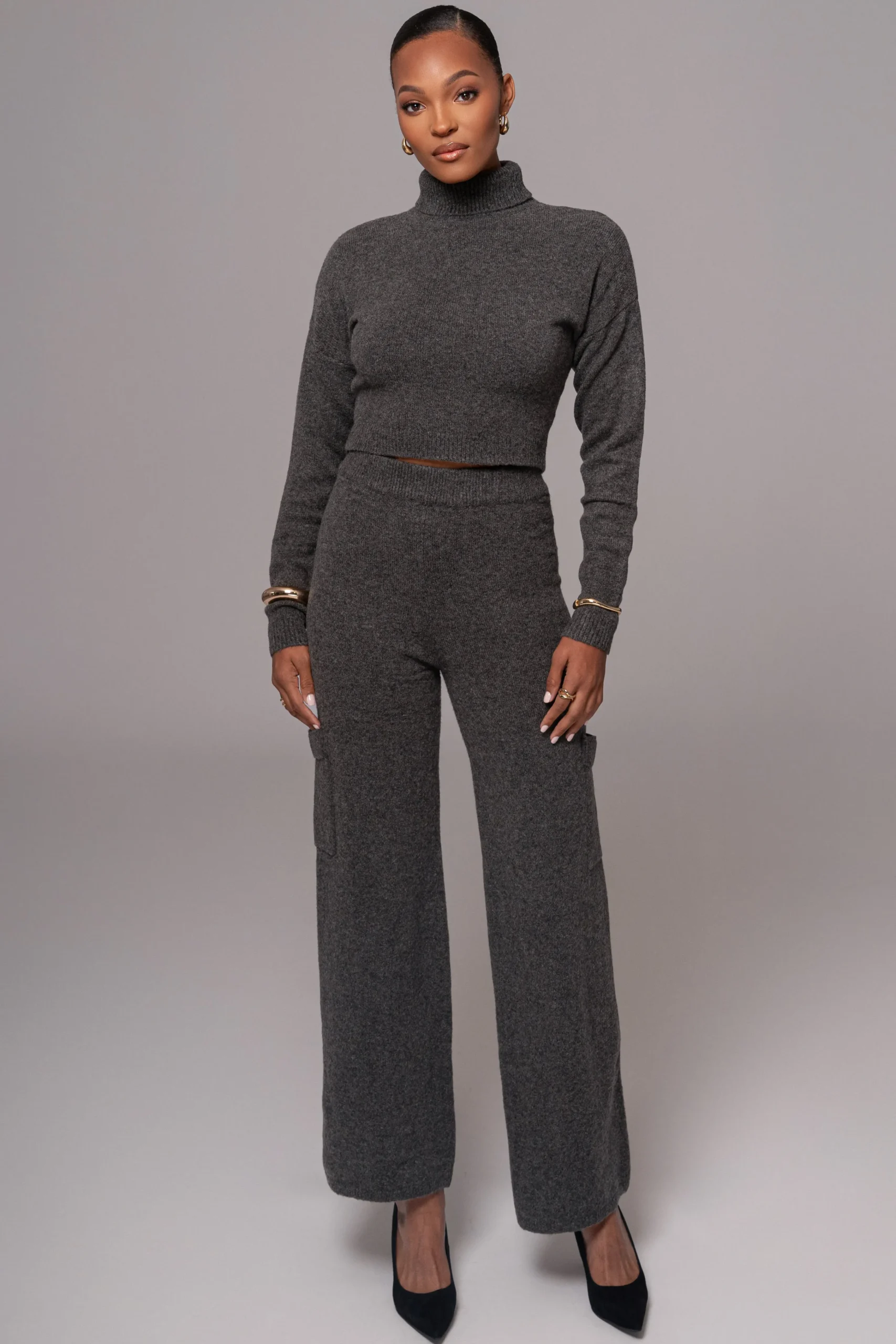 Charcoal Chelsey Knit Pant Set*JLUXLABEL Online