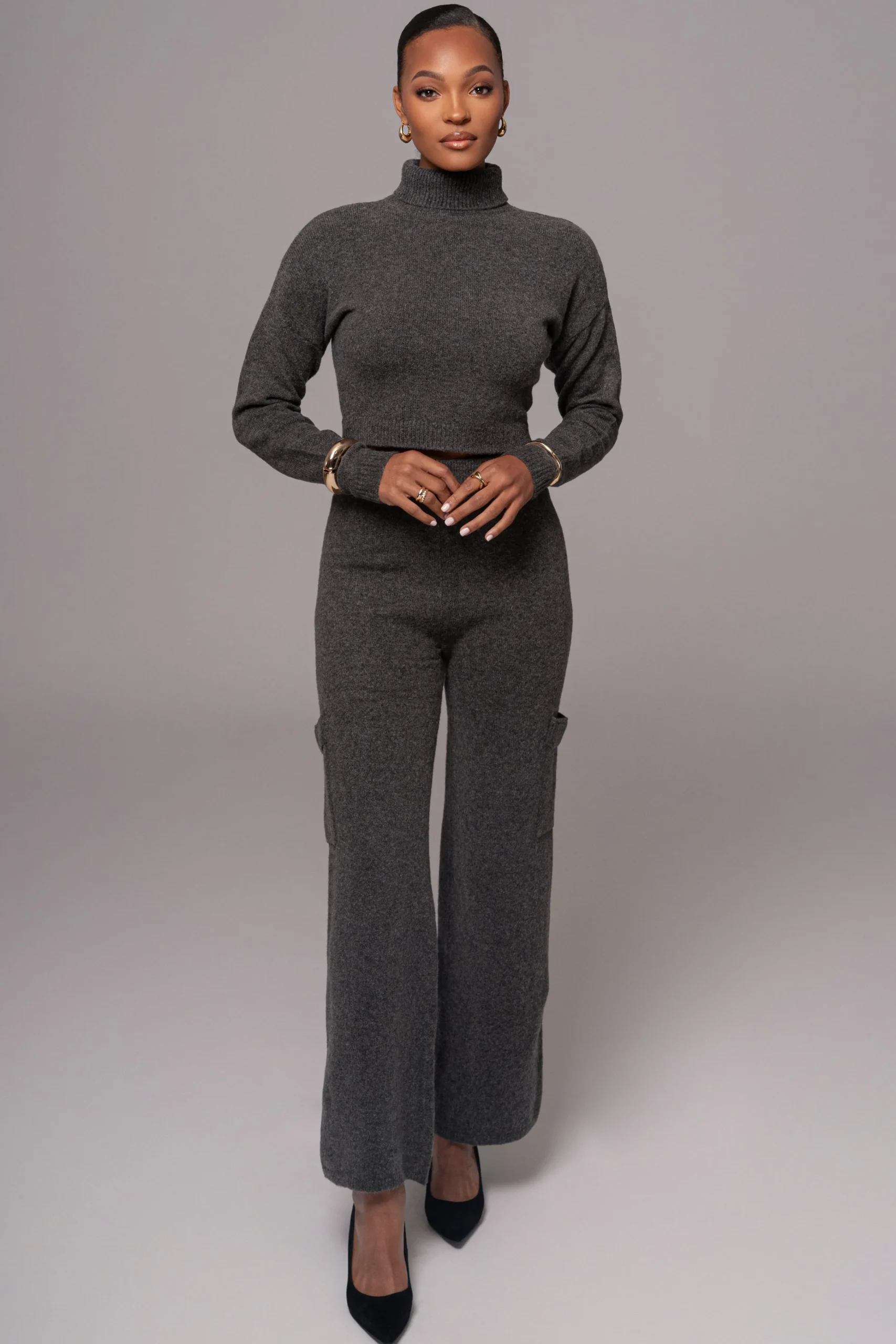 Charcoal Chelsey Knit Pant Set*JLUXLABEL Online