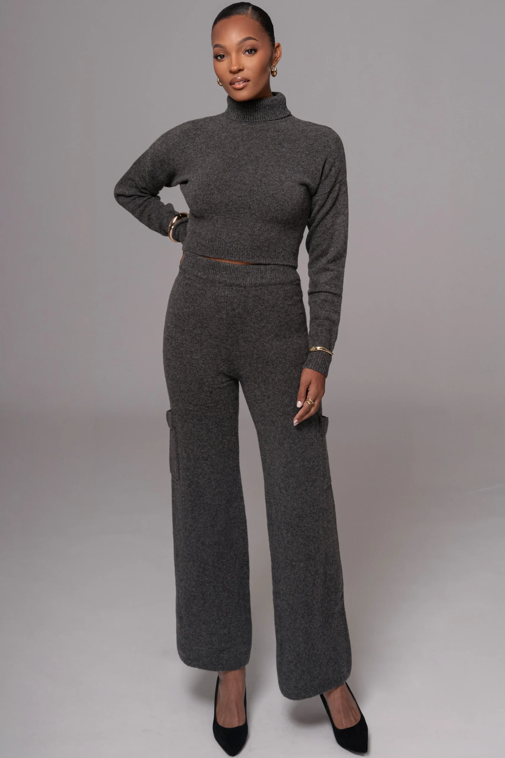 Charcoal Chelsey Knit Pant Set*JLUXLABEL Online