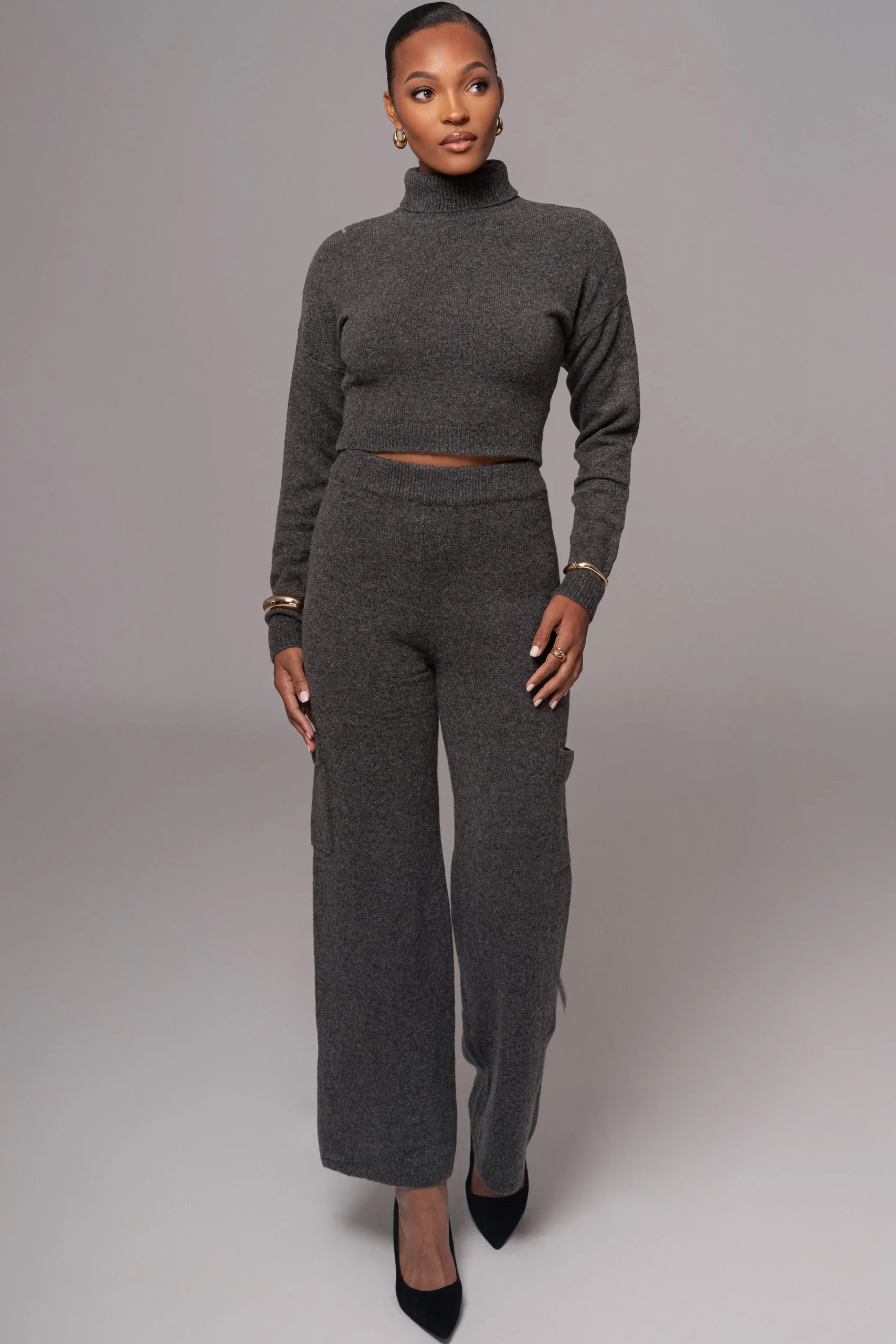 Charcoal Chelsey Knit Pant Set*JLUXLABEL Online