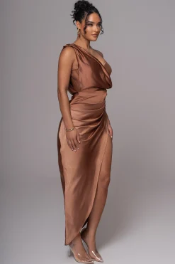 Chocolate Anastacia Drape Maxi Dress*JLUXLABEL Fashion