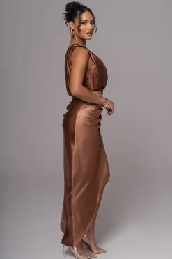 Chocolate Anastacia Drape Maxi Dress*JLUXLABEL Fashion