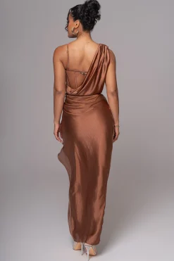 Chocolate Anastacia Drape Maxi Dress*JLUXLABEL Fashion