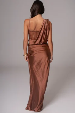 Chocolate Anastacia Drape Maxi Dress*JLUXLABEL Fashion