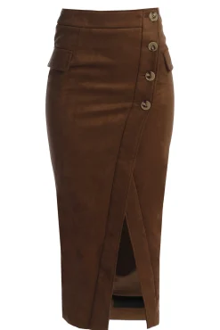 Chocolate Audrey Suede Midi Skirt*JLUXLABEL Online