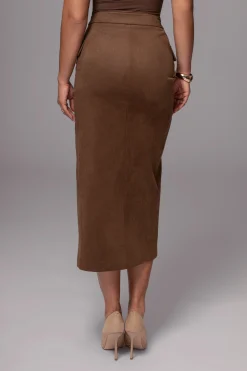 Chocolate Audrey Suede Midi Skirt*JLUXLABEL Online