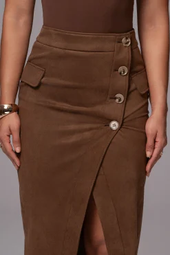 Chocolate Audrey Suede Midi Skirt*JLUXLABEL Online