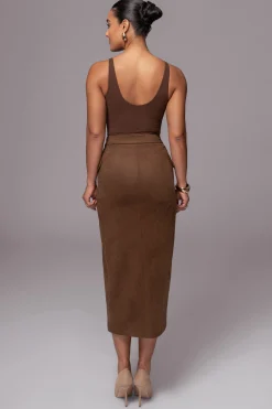 Chocolate Audrey Suede Midi Skirt*JLUXLABEL Online