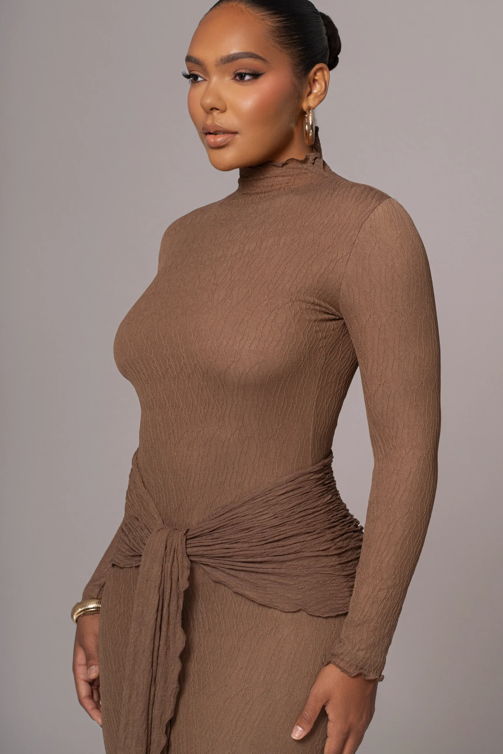 Chocolate Drape Mock Neck Dress*JLUXLABEL Fashion