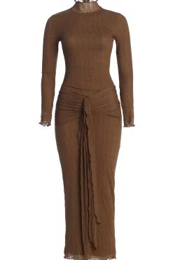 Chocolate Drape Mock Neck Dress*JLUXLABEL Fashion