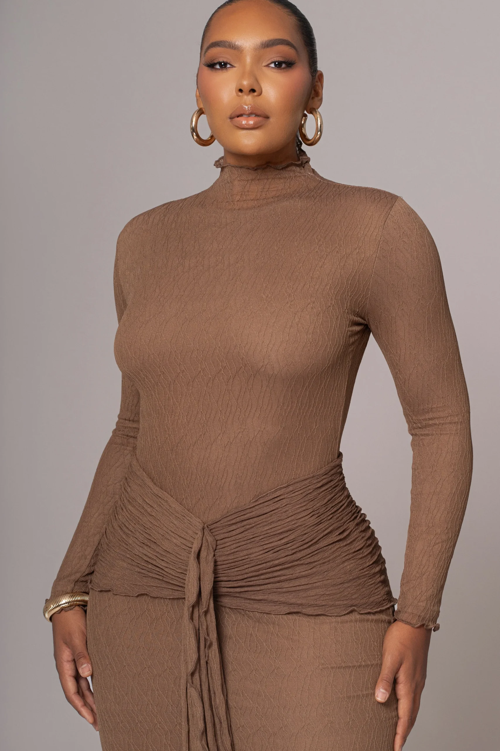 Chocolate Drape Mock Neck Dress*JLUXLABEL Fashion