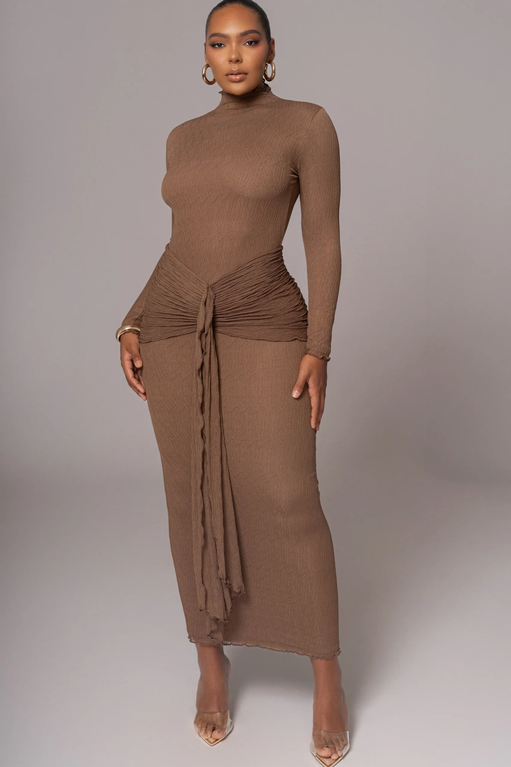 Chocolate Drape Mock Neck Dress*JLUXLABEL Fashion