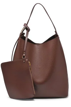 Chocolate Faux Leather Bag Set*JLUXLABEL Clearance