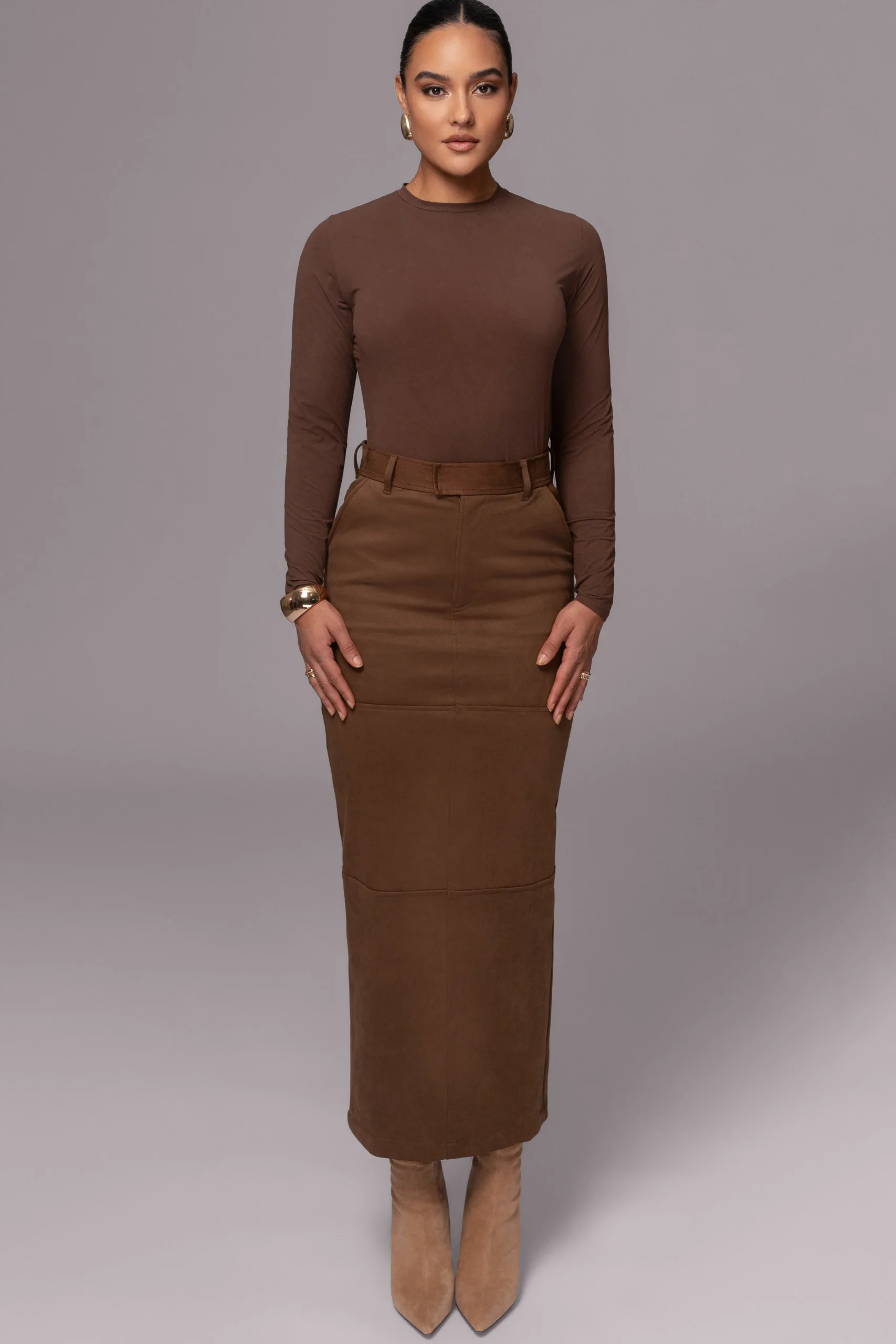 Chocolate Joy Suede Maxi Skirt*JLUXLABEL Sale