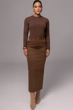 Chocolate Joy Suede Maxi Skirt*JLUXLABEL Sale