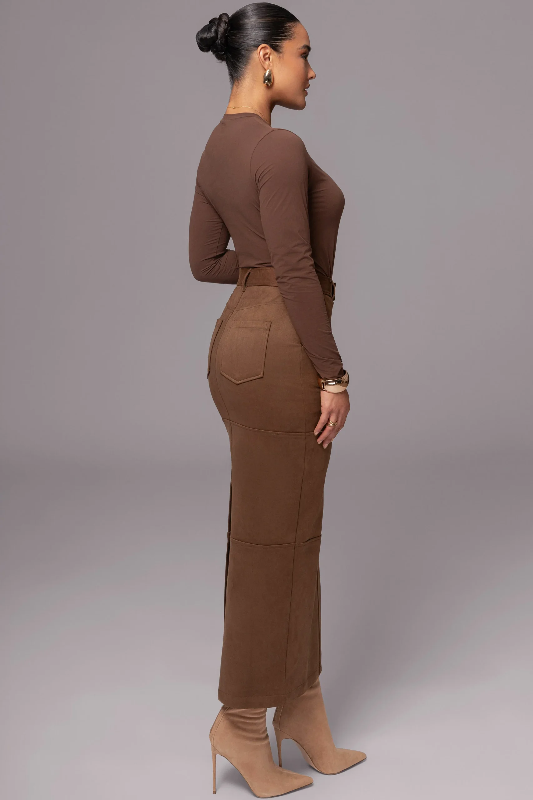 Chocolate Joy Suede Maxi Skirt*JLUXLABEL Sale
